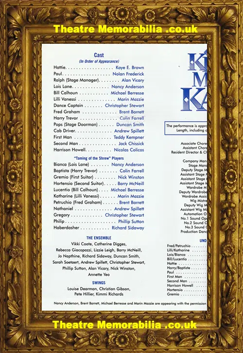 London Victoria Palace Theatre - Kiss Me Kate - 2001 PLUS