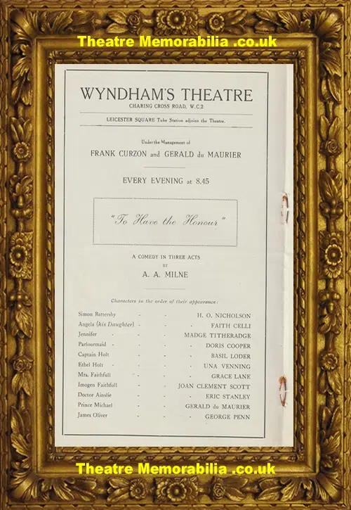 London Wyndham Theatre - To Have The Honour - 1924 - Du Maurier