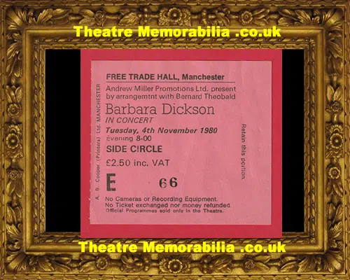 Manchester Free Trade Hall Barbara Dickson Concert Ticket 1980