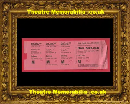 Manchester Free Trade Hall Don McLean Concert Ticket 1980