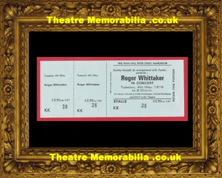 Manchester Free Trade Hall Roger Whittaker Concert Ticket 1976
