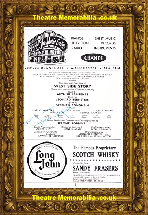 Manchester Opera House - West Side Story 1958 Signed UK Premiere