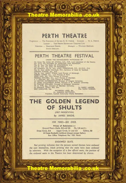 Perth Theatre Festival Scotland The Golden Legend Of Shults 1939