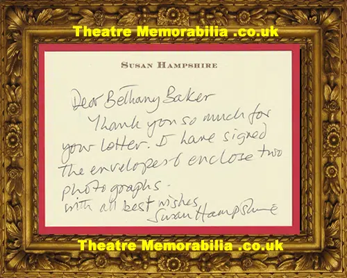 Susan Hampshire Autograph Signed Card - Plus Note
