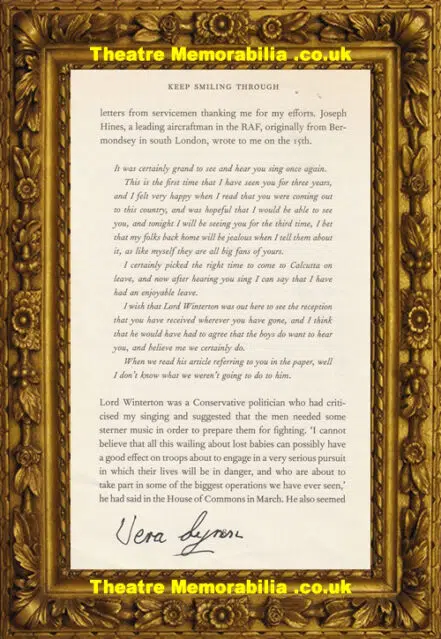Vera Lynn Autograph Sweetheart Signed Autographed Book Page