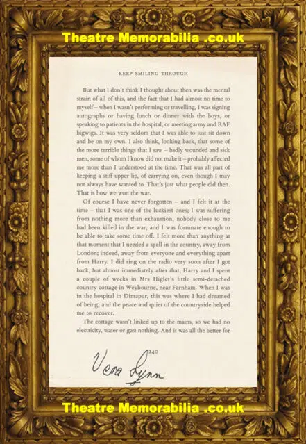 Vera Lynn Autograph Sweetheart Autographed Signed Book Page
