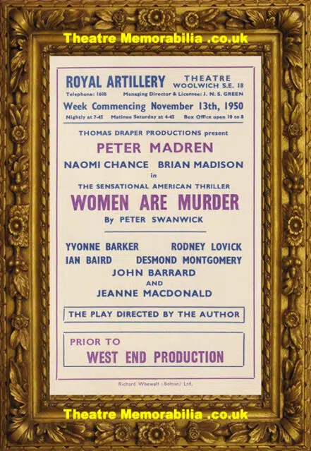 Woolwich Theatre Women Are Murder – Theatre Flyer Leaflet 1950