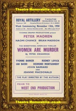 Woolwich Theatre Women Are Murder - Theatre Flyer Leaflet 1950